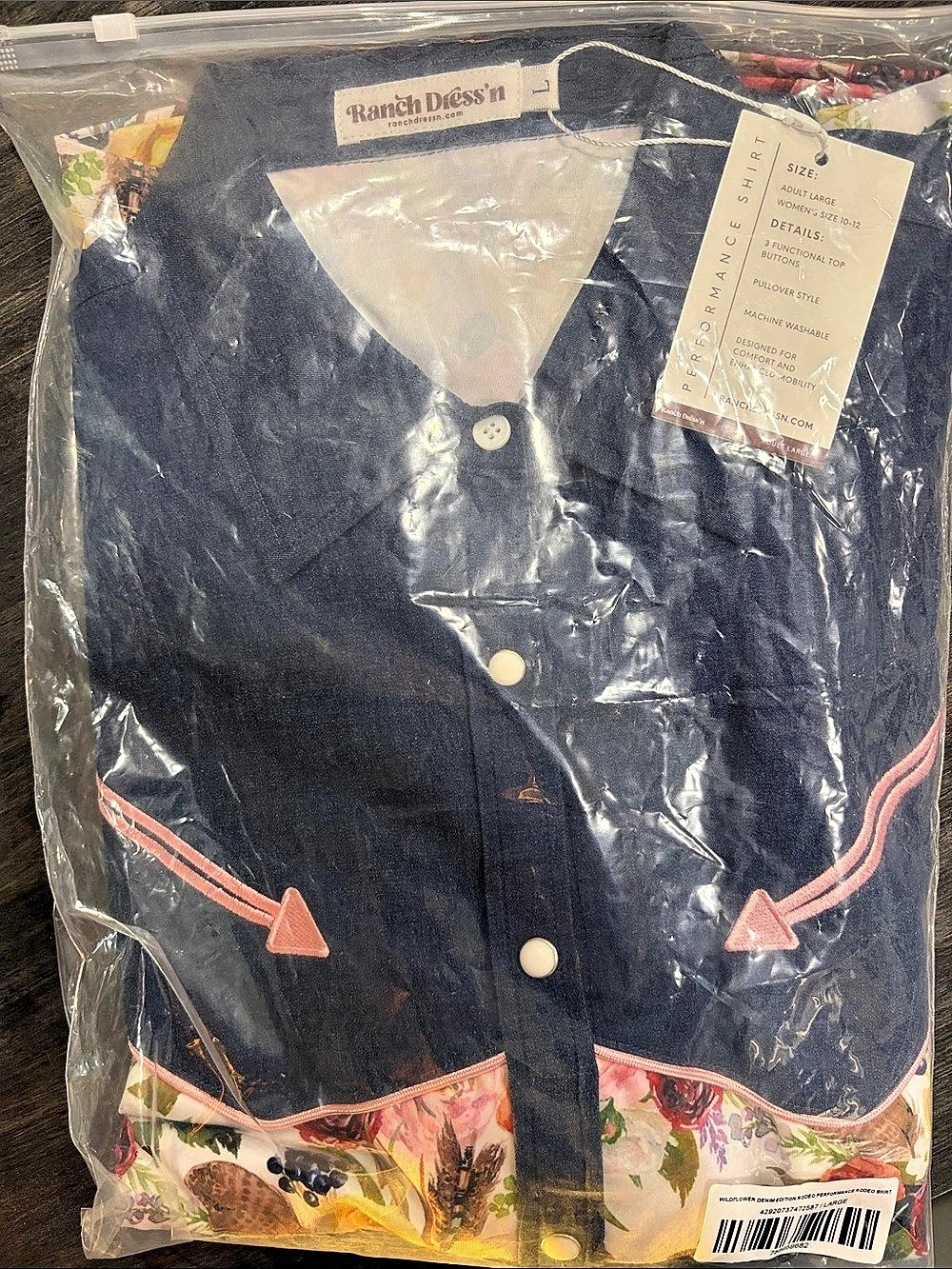 Ranch Dress'n Wildflower Denim & Deco Performance Rodeo Shirt Large